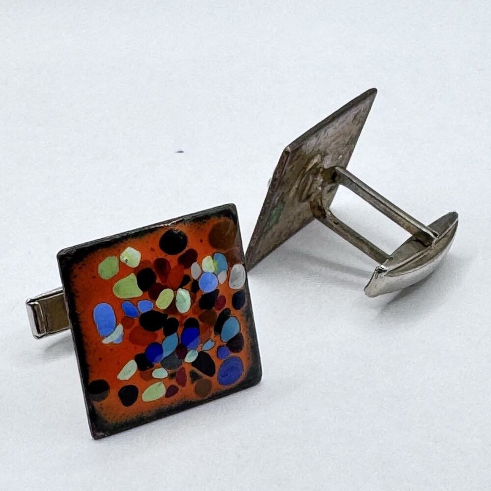 Vintage Enamel Mosaic Artsy Square Cufflinks